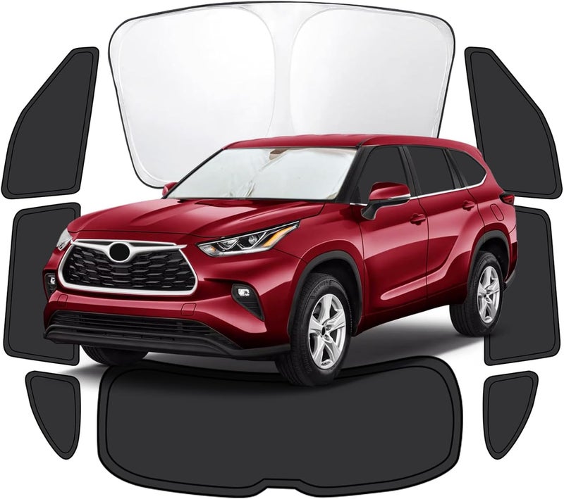 FSHAANY'S 8pcs Car Window Shades for Toyota Highlander 2020-2025, Full Car Window Covers for Privacy, Sunshades for Highlander Front Rear Windshield Side Windows to Block UV and Protect Privacy - Image 1
